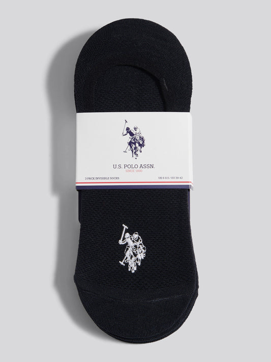 Mens 3 Pack Invisible Trainer Socks in Black Bright White DHM