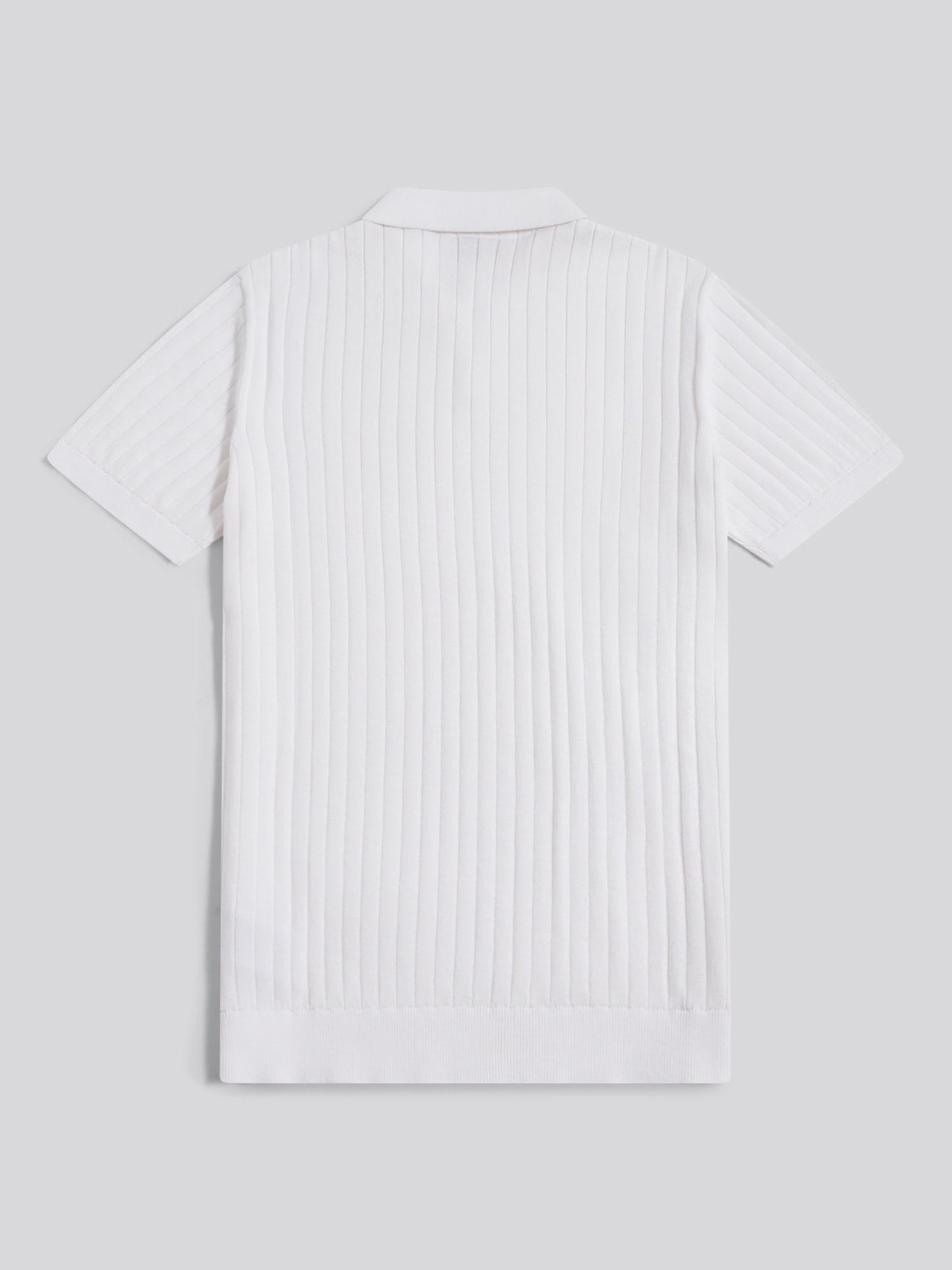 Mens Revere Collar Vertical Knit Polo Shirt Bright White