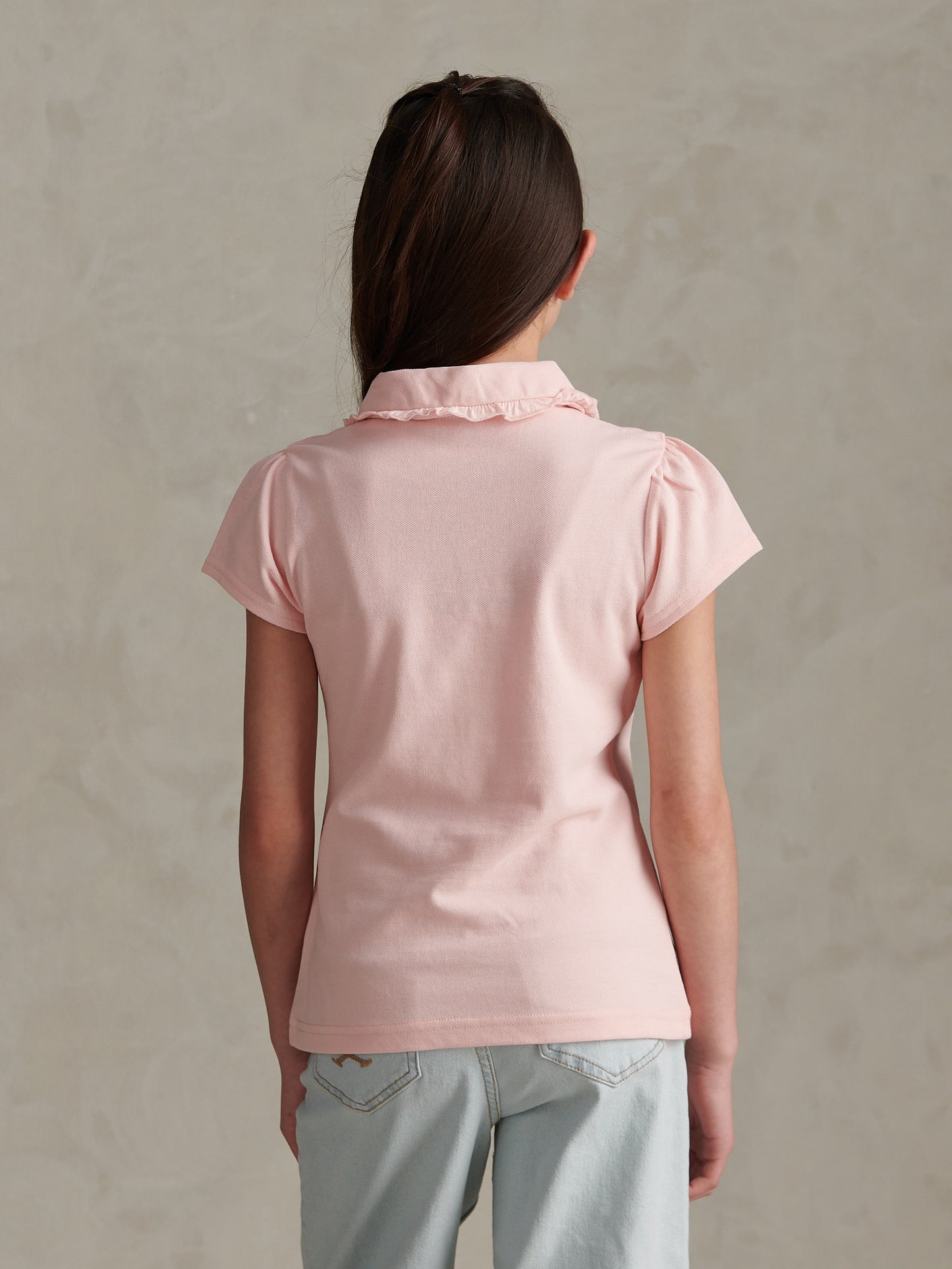 Girls Frill Collar Pique Polo Shirt Crystal Rose