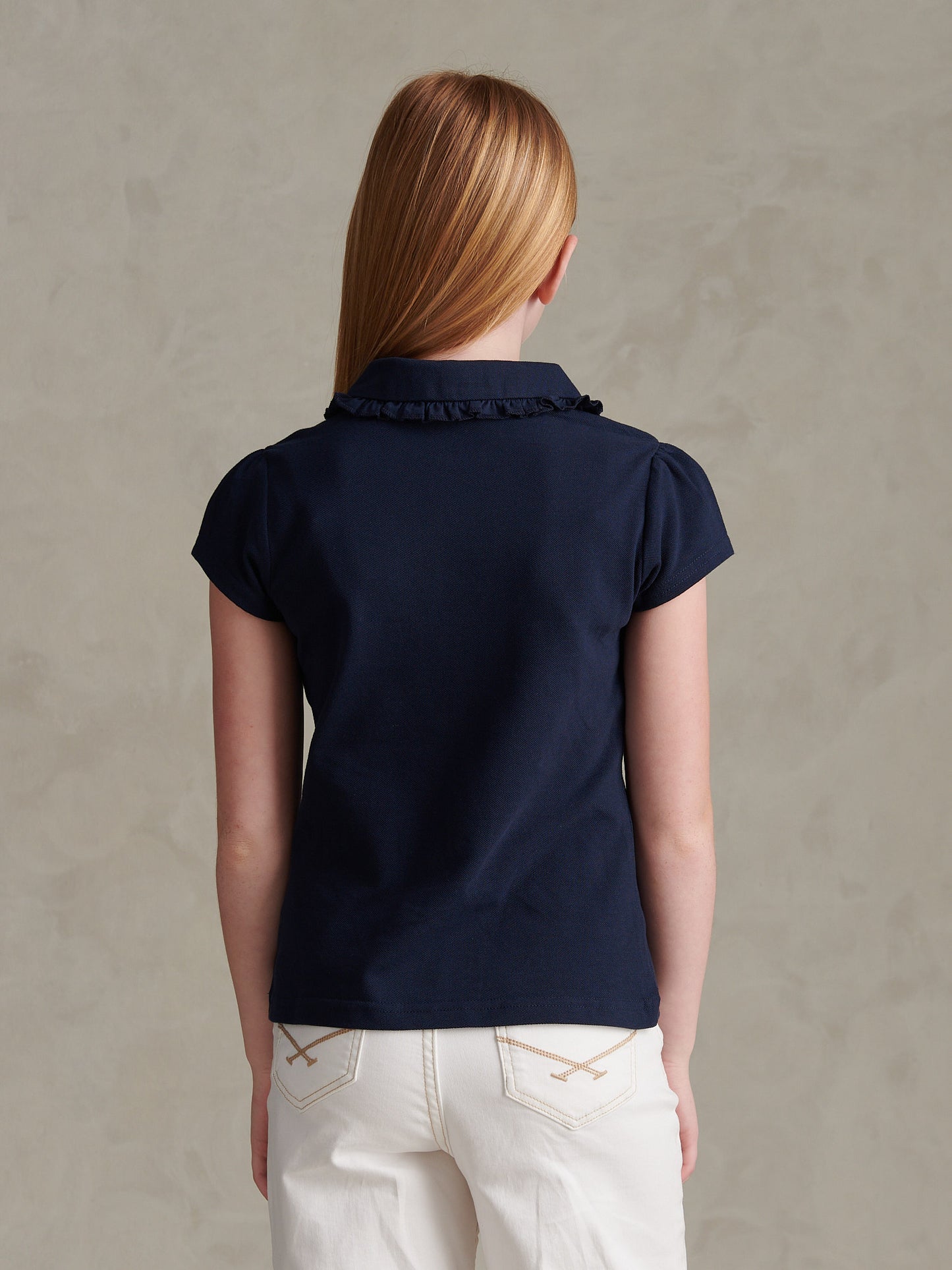 Girls Frill Collar Pique Polo Shirt Navy Iris