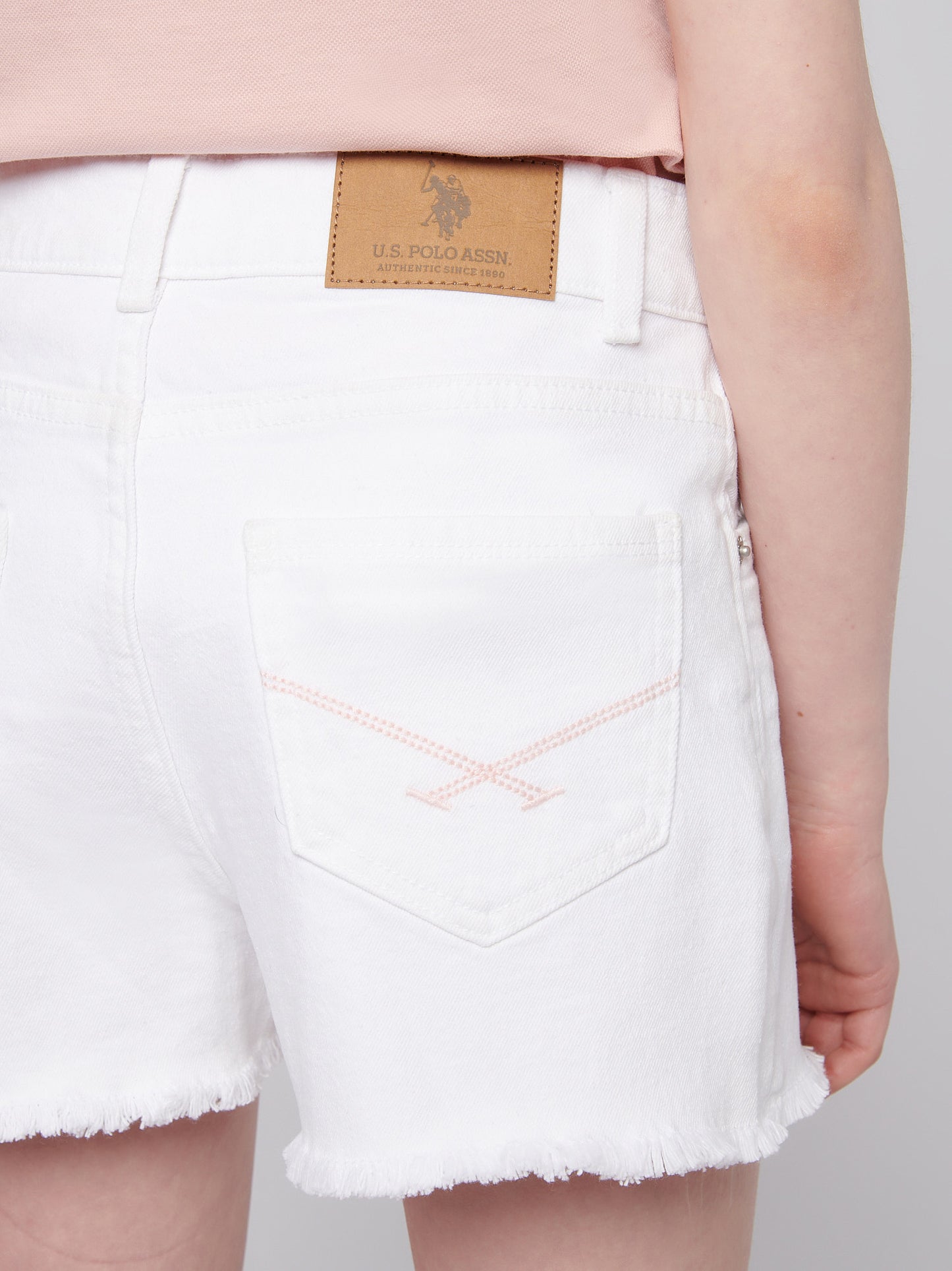 Girls Wash Denim Shorts in Bright White
