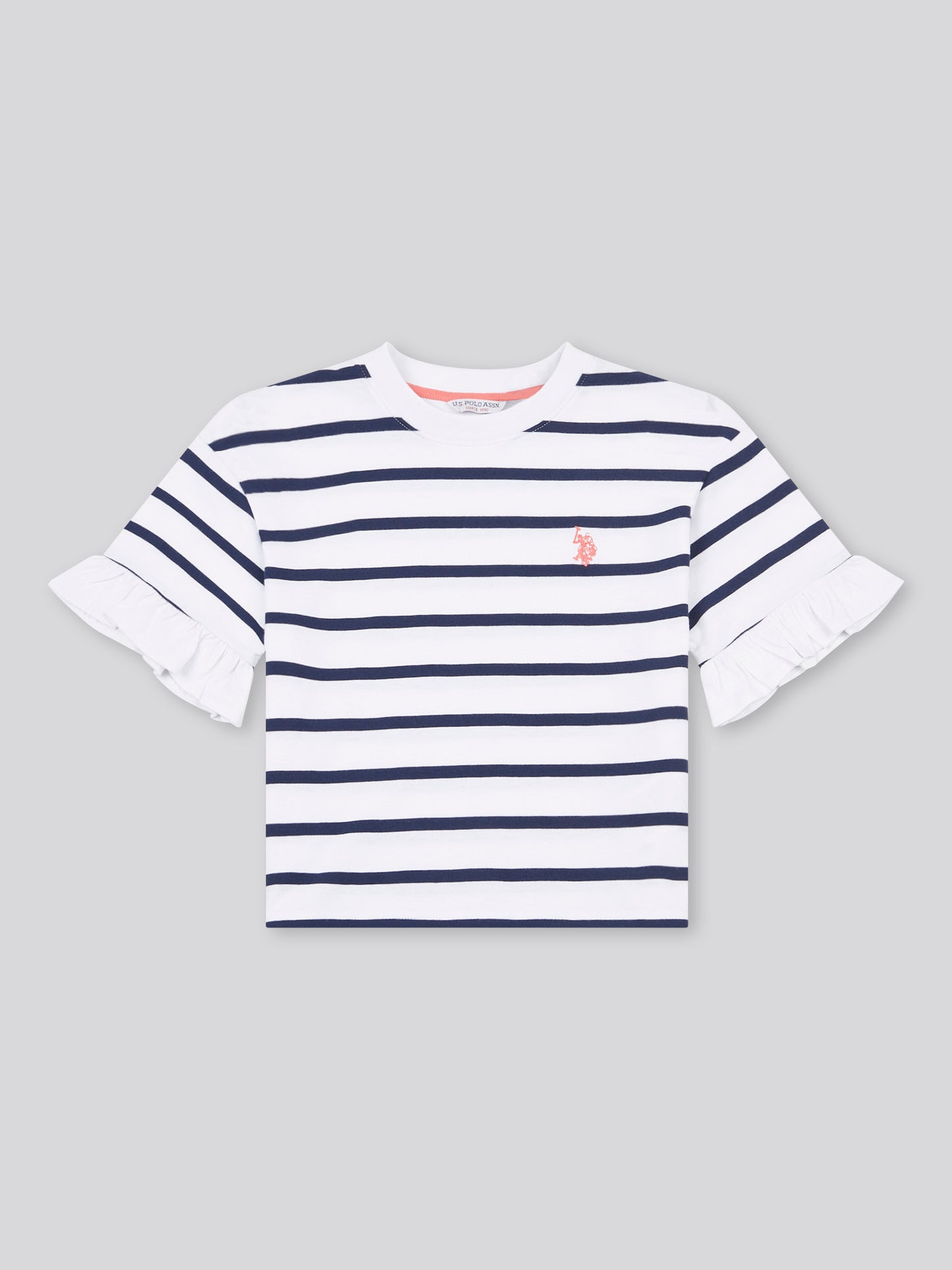 Girls Stripe Frill Cuff T-Shirt in Bright White