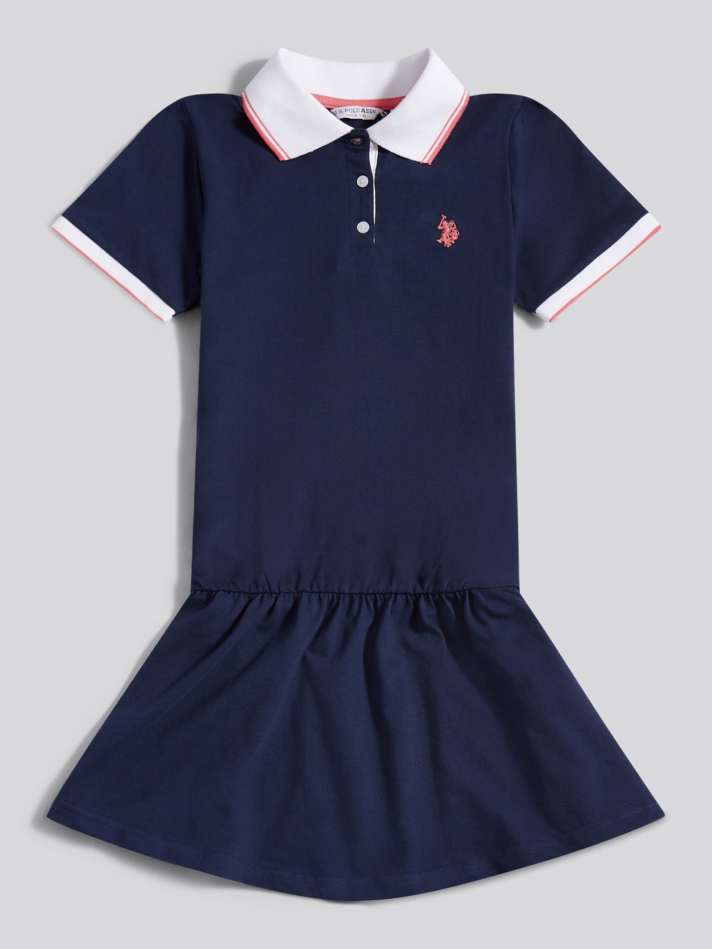 Girls Fril Skirt Polo Dress in Navy Iris
