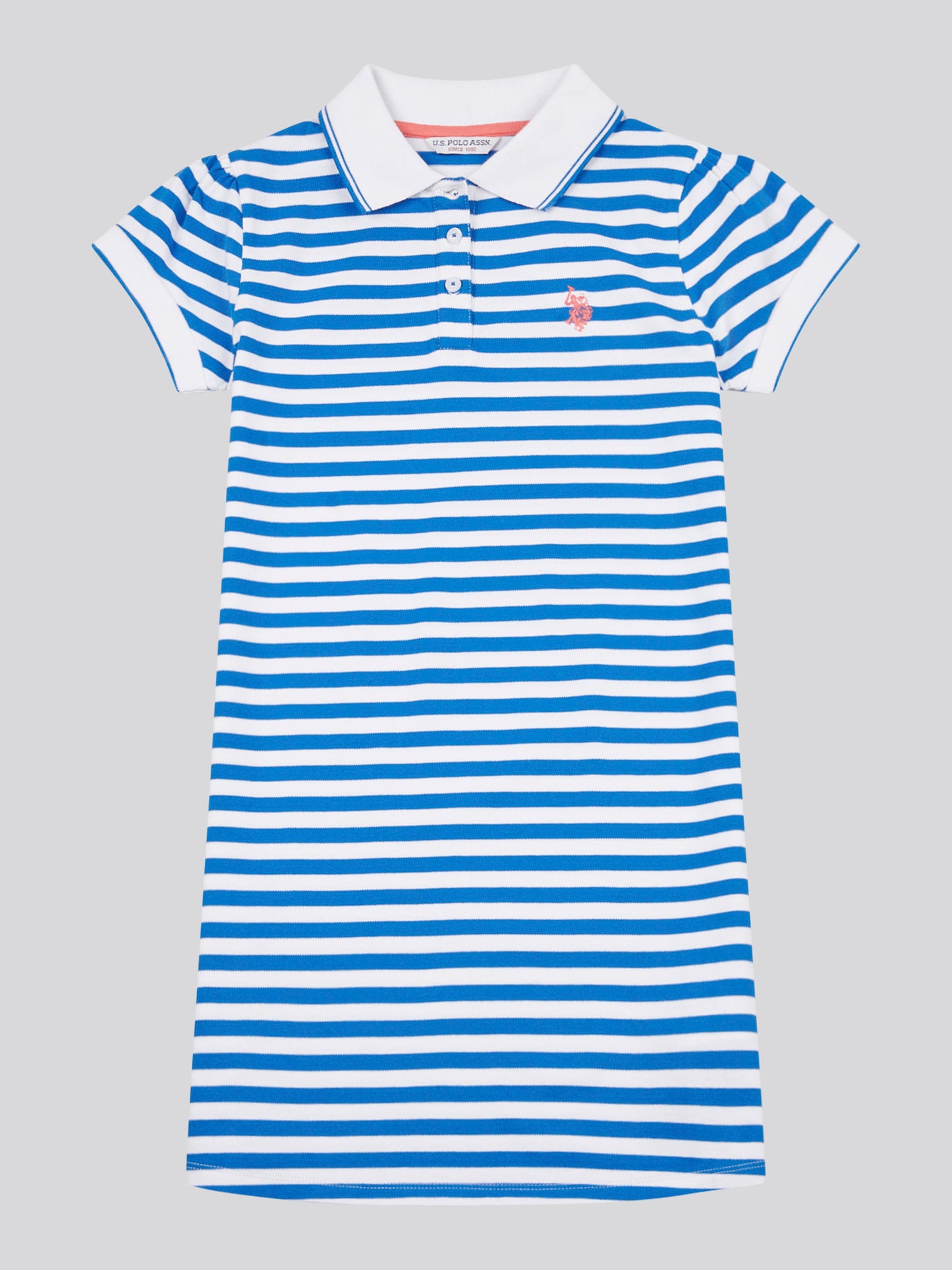 Girls Stripe Polo Dress in Strong Blue