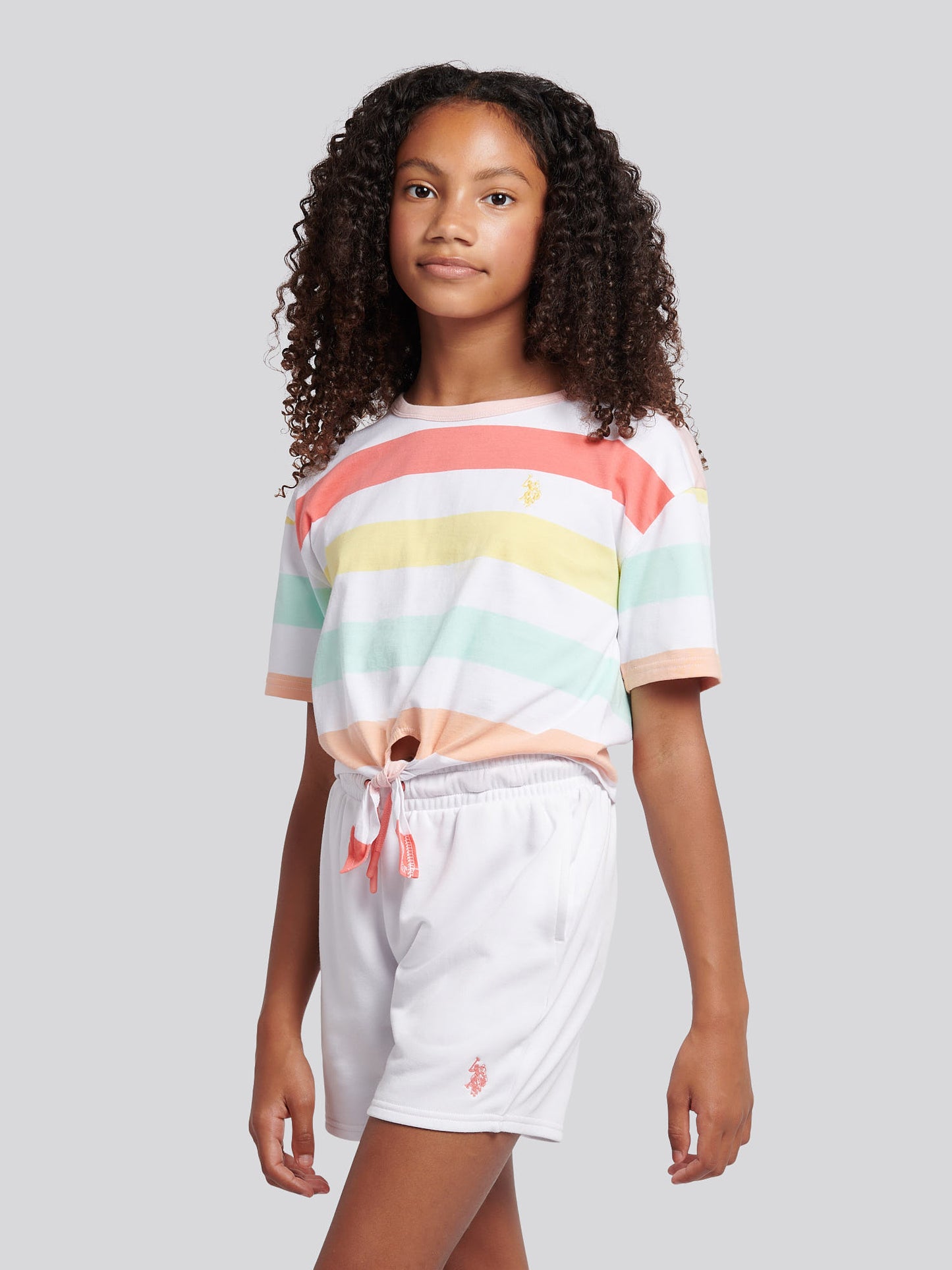 Girls Stripe T-Shirt & Short Set in Bright White