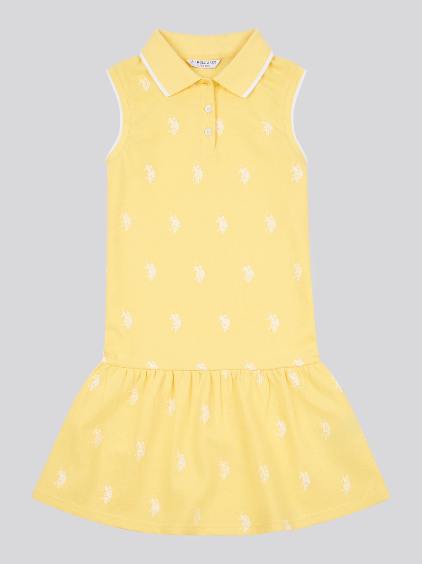Girls Double Horsemen Print Polo Dress in Sunshine