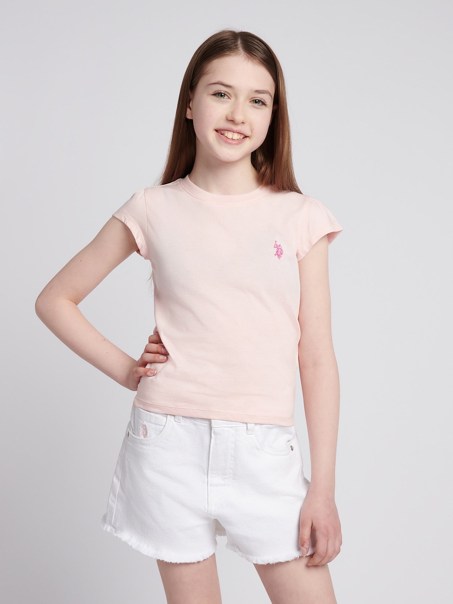 Girls Double Horsemen Mixed 2 Pack Cap Sleeve Tees in Sugar Coral