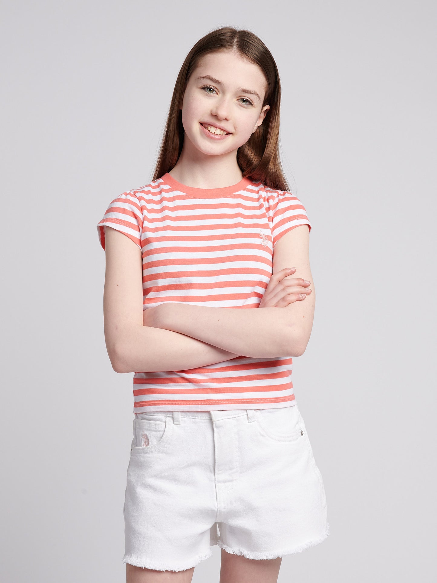 Girls Double Horsemen Mixed 2 Pack Cap Sleeve Tees in Sugar Coral