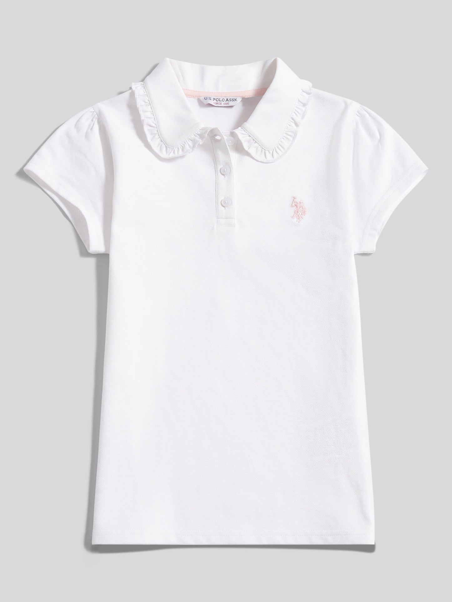Girls Scallop Collar Polo Shirt in Bright White