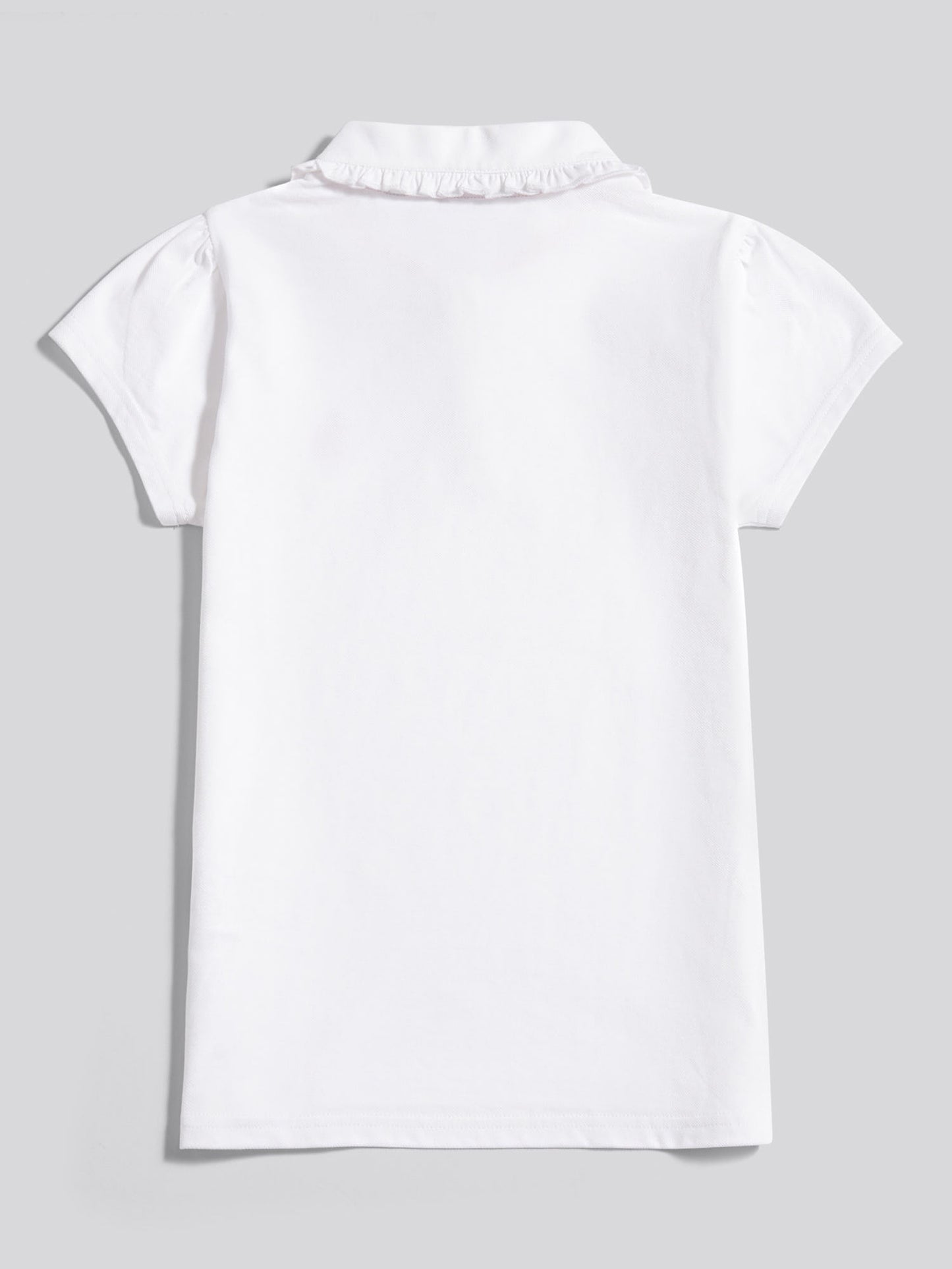 Girls Scallop Collar Polo Shirt in Bright White