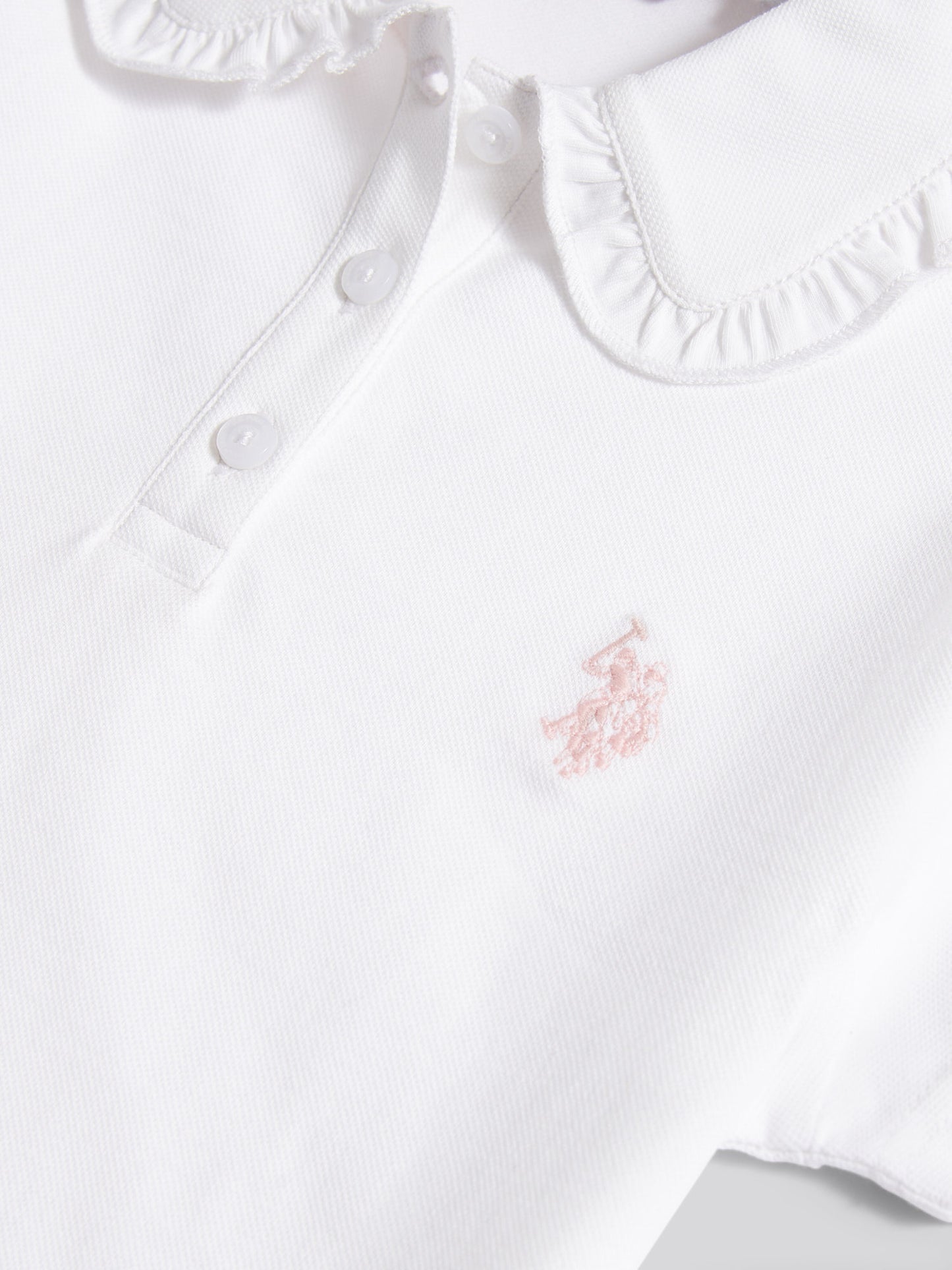 Girls Scallop Collar Polo Shirt in Bright White