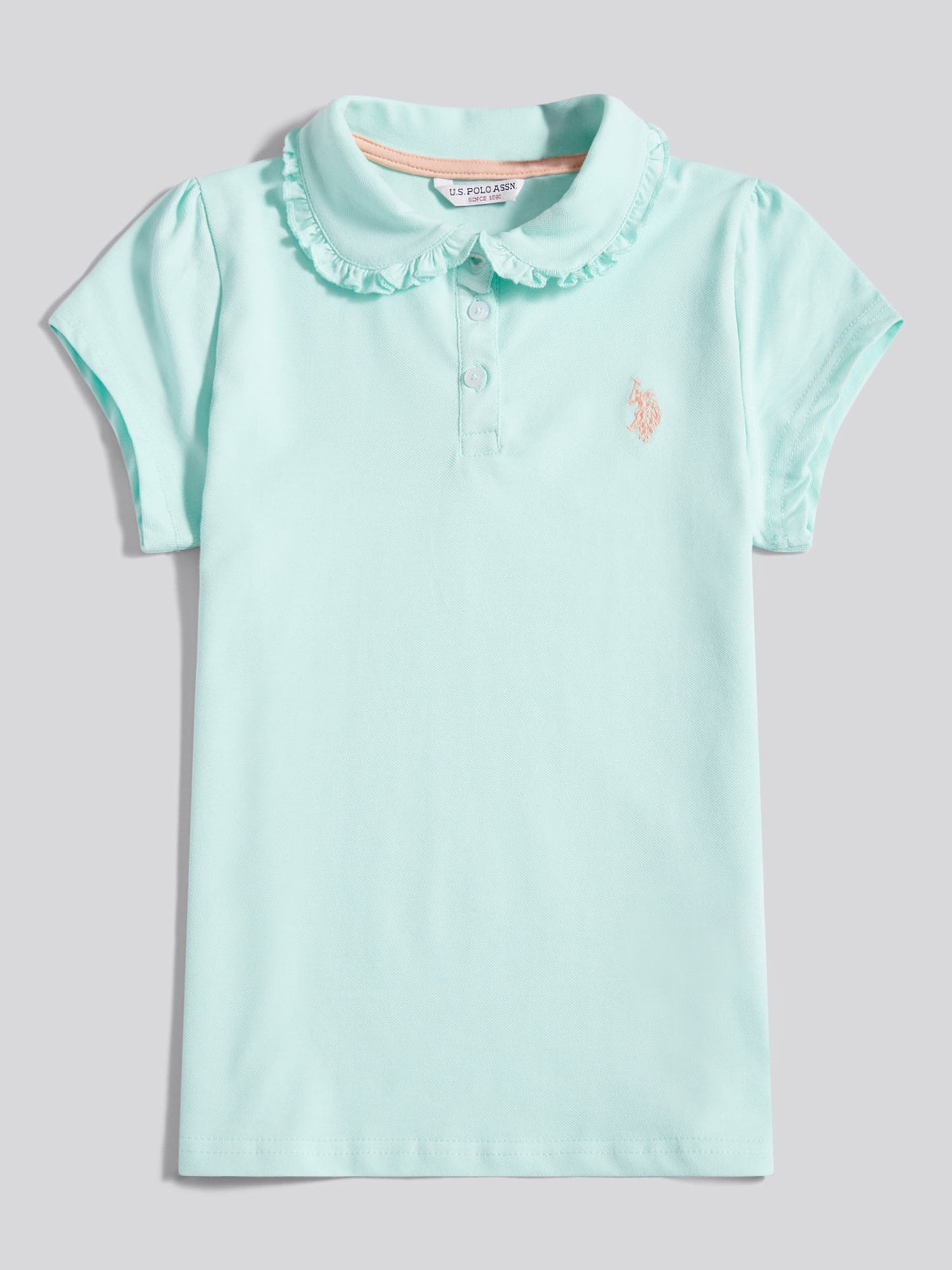Girls Scallop Collar Polo Shirt in Blue Light