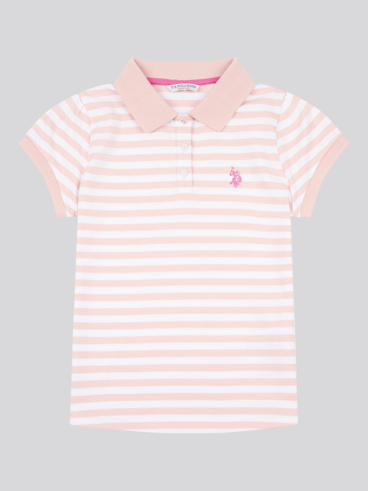Girls Cap Sleeve Stripe Polo Shirt in Crystal Rose