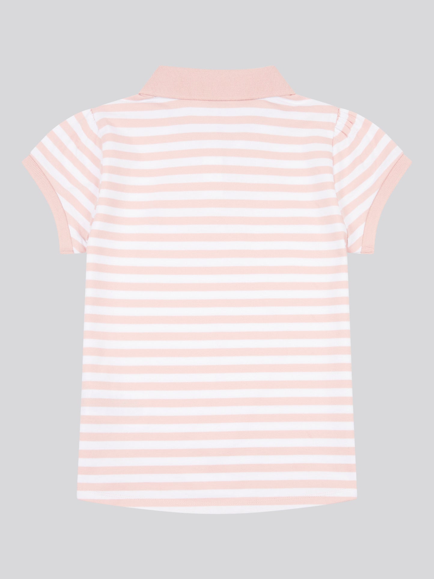 Girls Cap Sleeve Stripe Polo Shirt in Crystal Rose