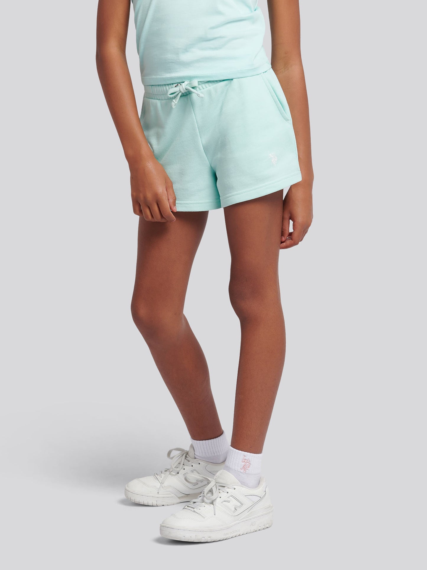 Girls Script Graphic T-Shirt & Sweat Short Set in Blue Light
