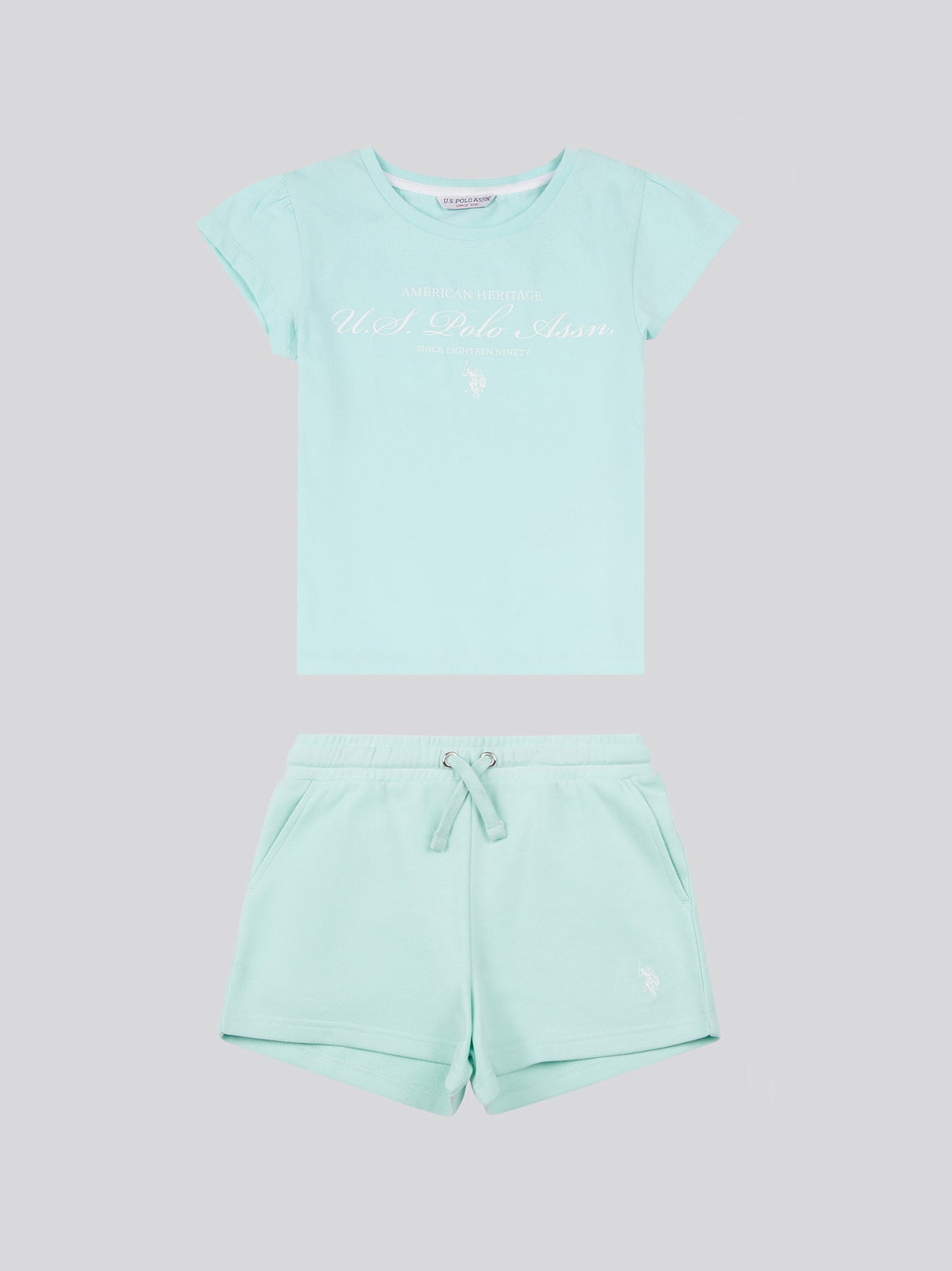 Girls Script Graphic T-Shirt & Sweat Short Set in Blue Light
