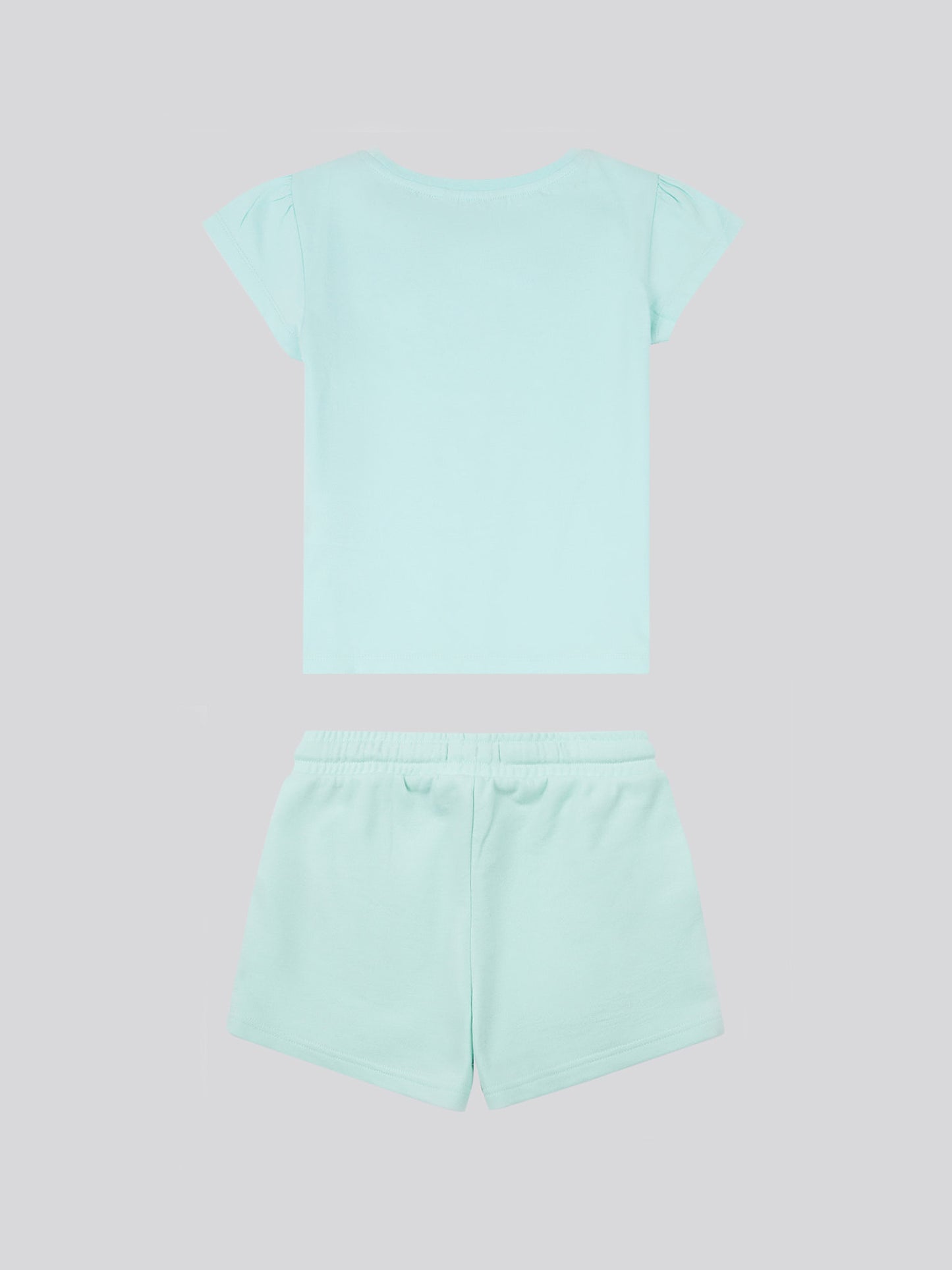 Girls Script Graphic T-Shirt & Sweat Short Set in Blue Light