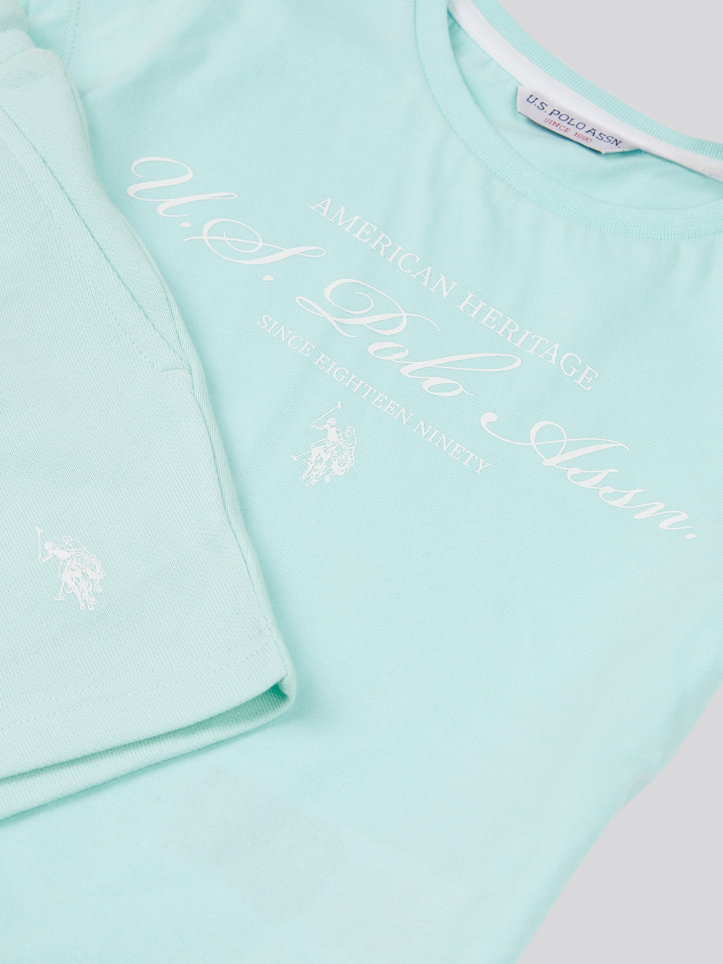 Girls Script Graphic T-Shirt & Sweat Short Set in Blue Light