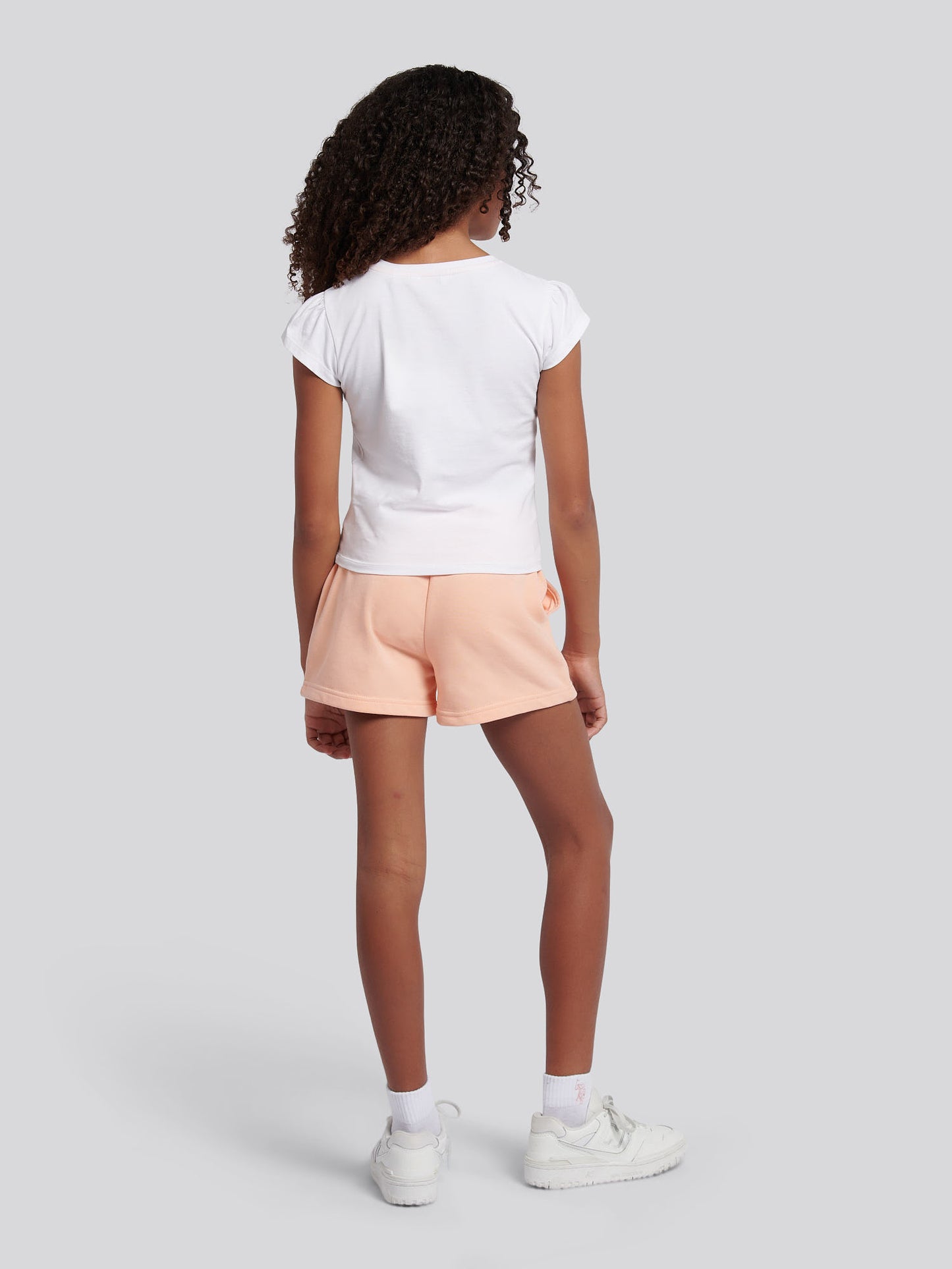 Girls Script Graphic T-Shirt & Sweat Short Set in Peach Nectar
