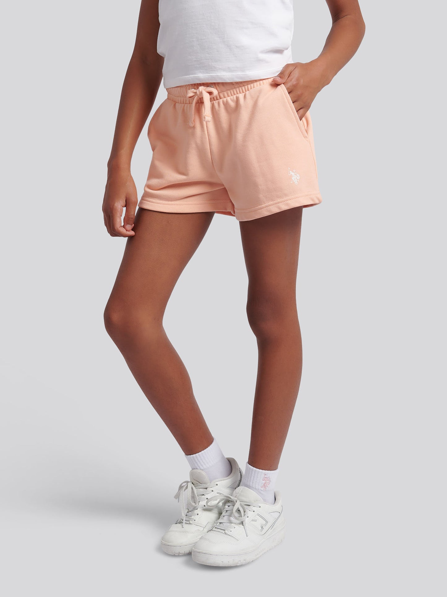 Girls Script Graphic T-Shirt & Sweat Short Set in Peach Nectar