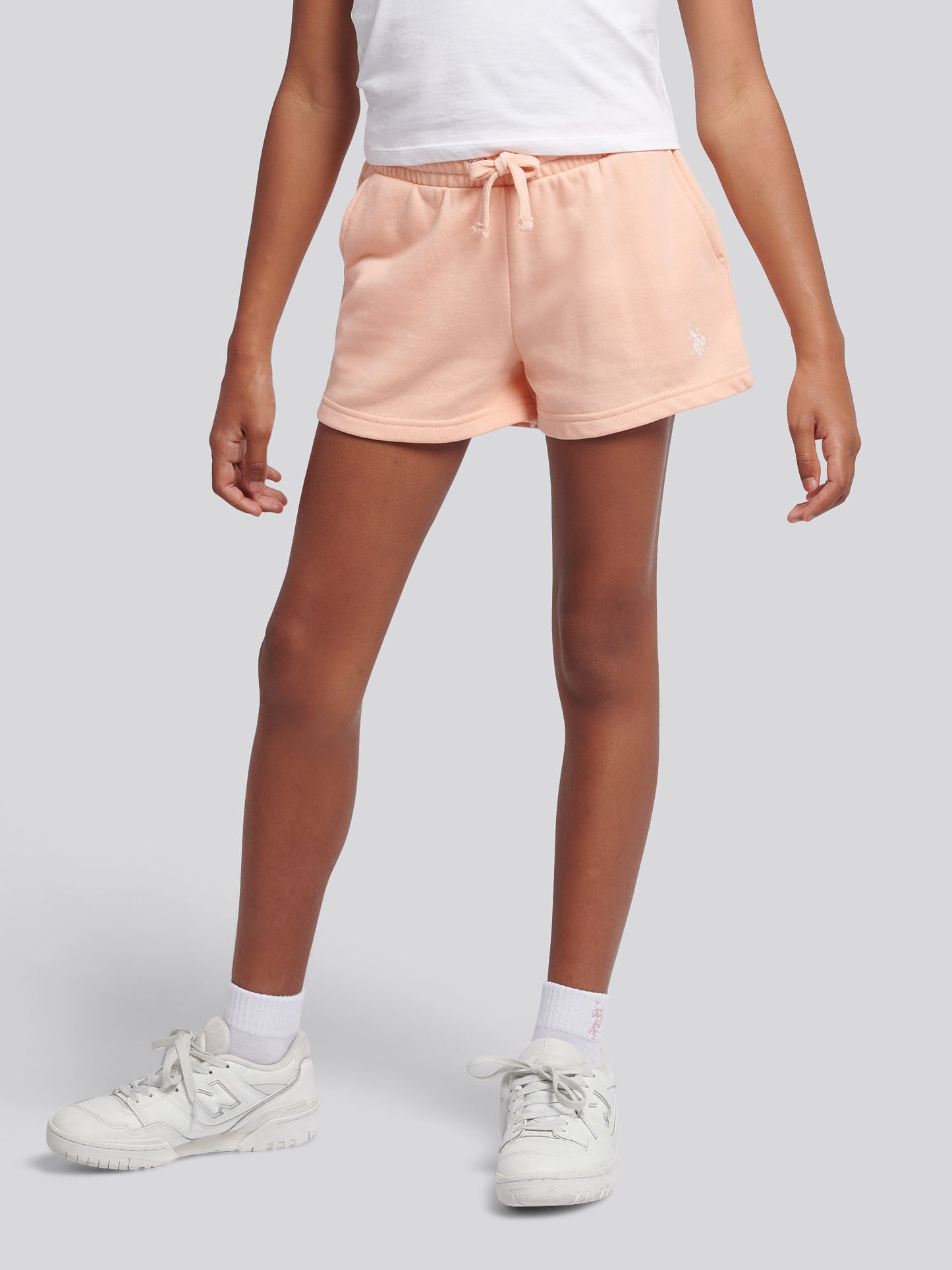 Girls Script Graphic T-Shirt & Sweat Short Set in Peach Nectar