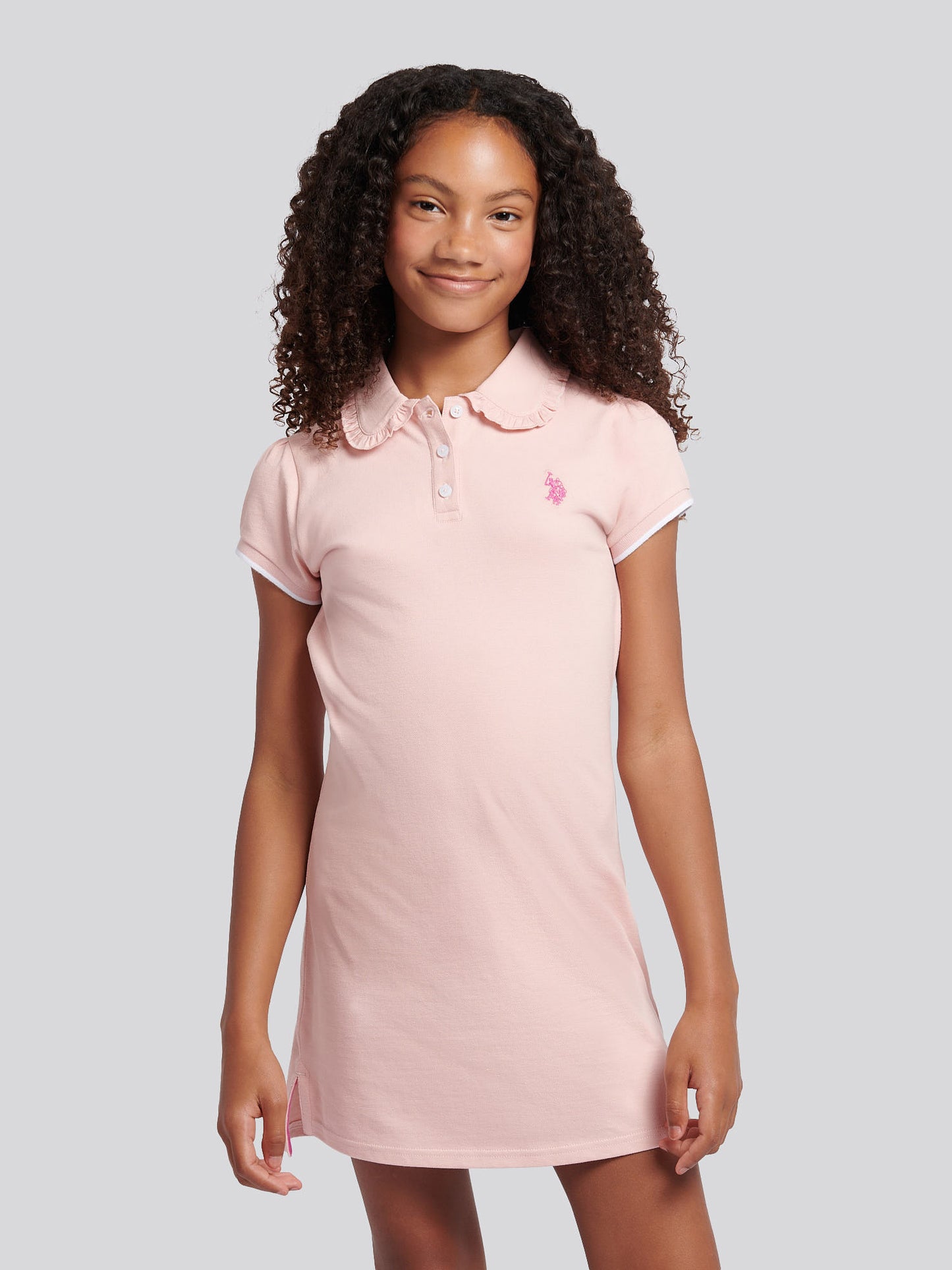 Girls Frill Collar Polo Dress in Crystal Rose