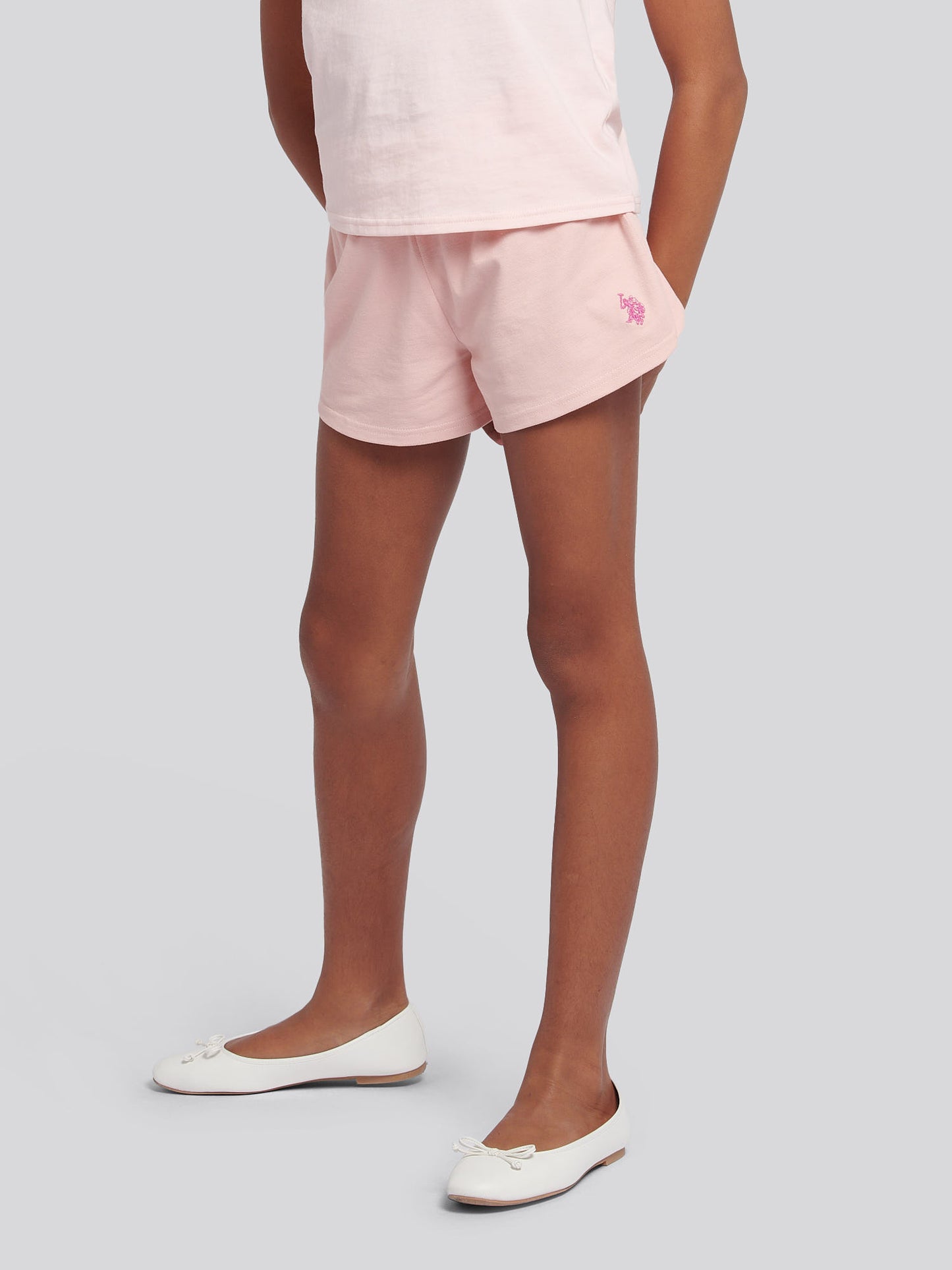 Girls Double Horsemen Top & Pique Short Set in Crystal Rose