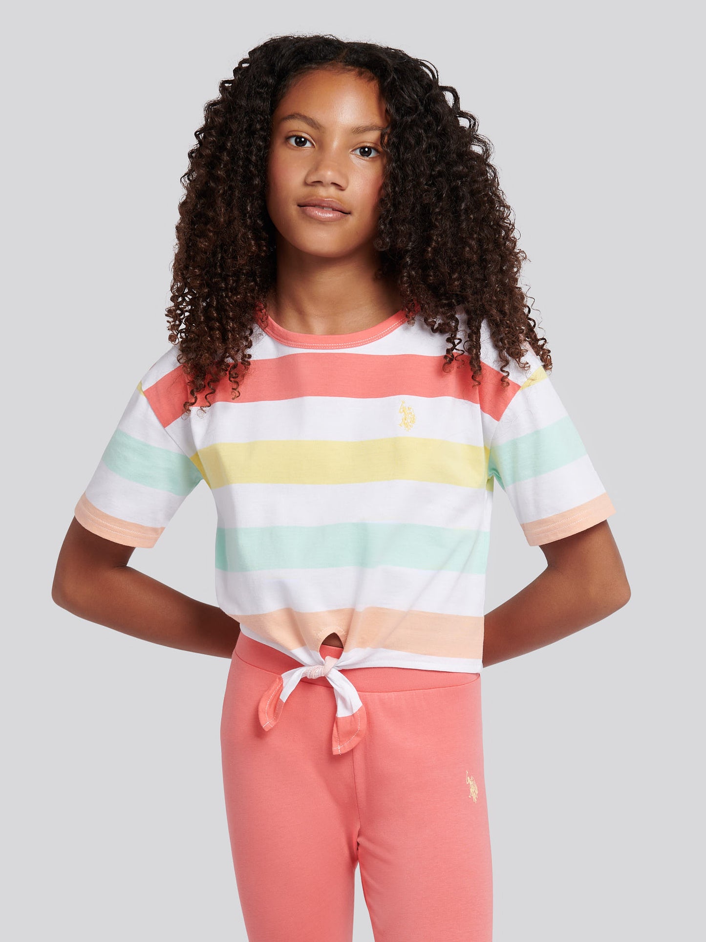 Girls Stripe T-Shirt & Legging Set in Sugar Coral