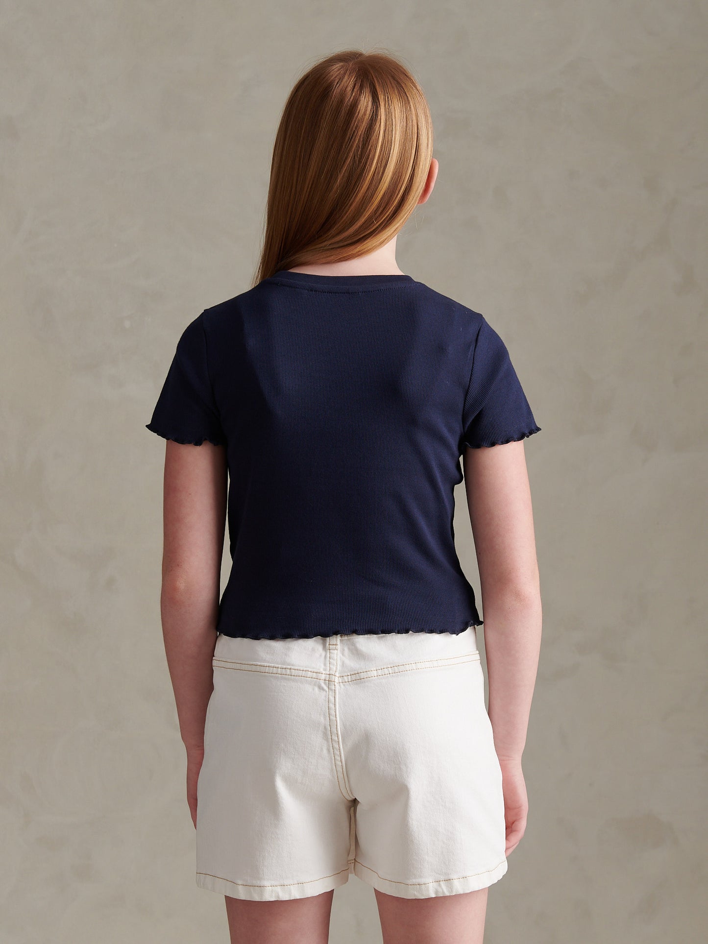 Girls Lettuce Hem Logo T-Shirt Navy Iris