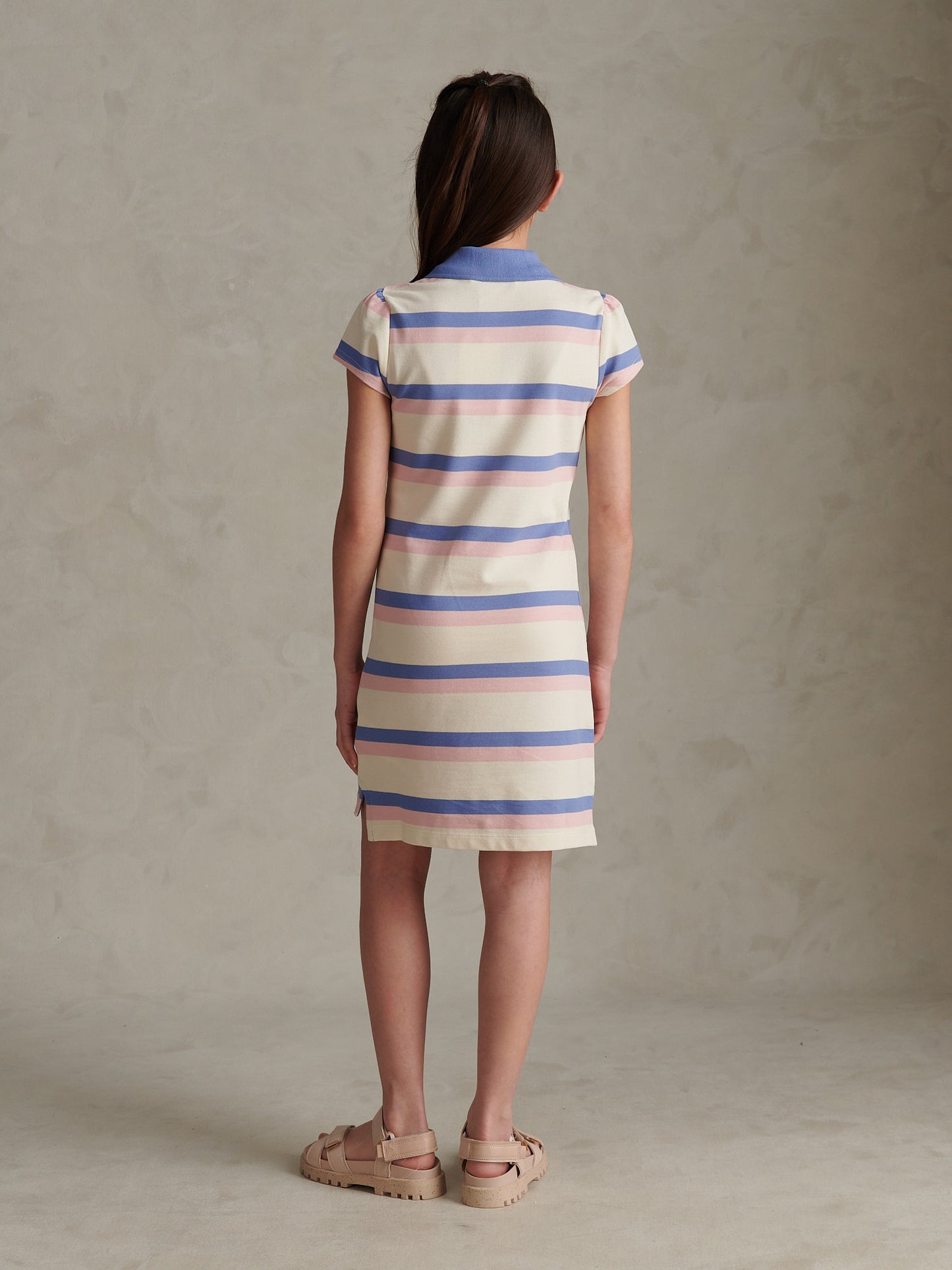 Girls Tri Colour Stripe Polo Dress Open Air