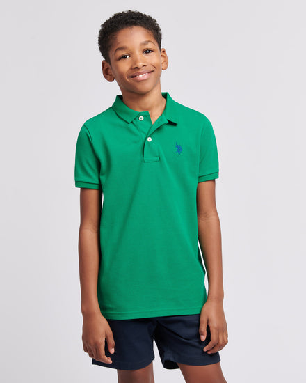 Boys Double Horsemen Polo Shirt in Lush Meadow