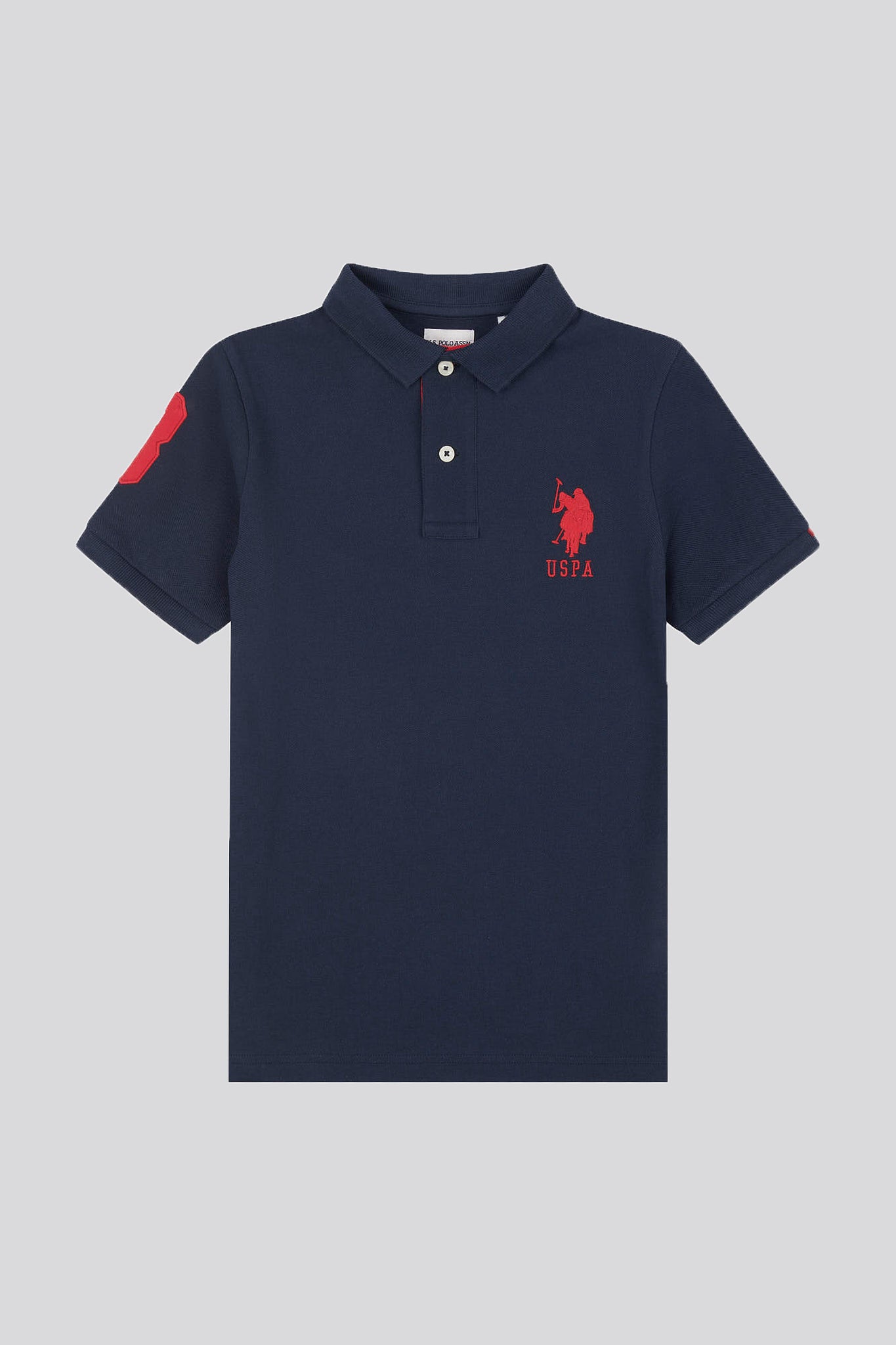 Boys Player 3 Polo Shirt in Dark Sapphire Navy / Haute Red DHM