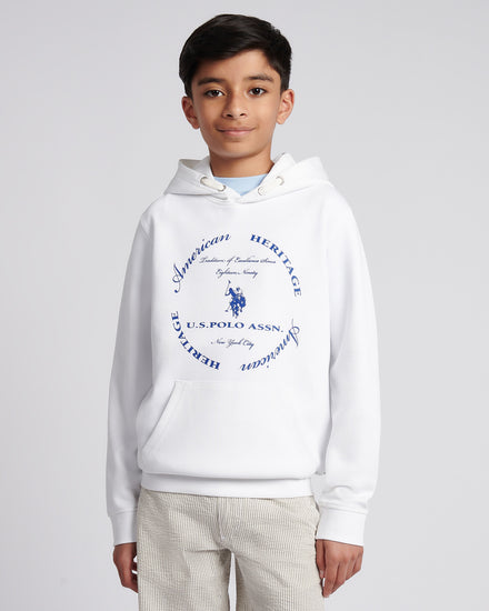 Boys Premium Print Interlock Hoodie in Bright White