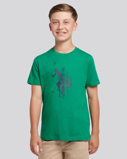 Boys Double Horsemen Graphic T-Shirt in Lush Meadow