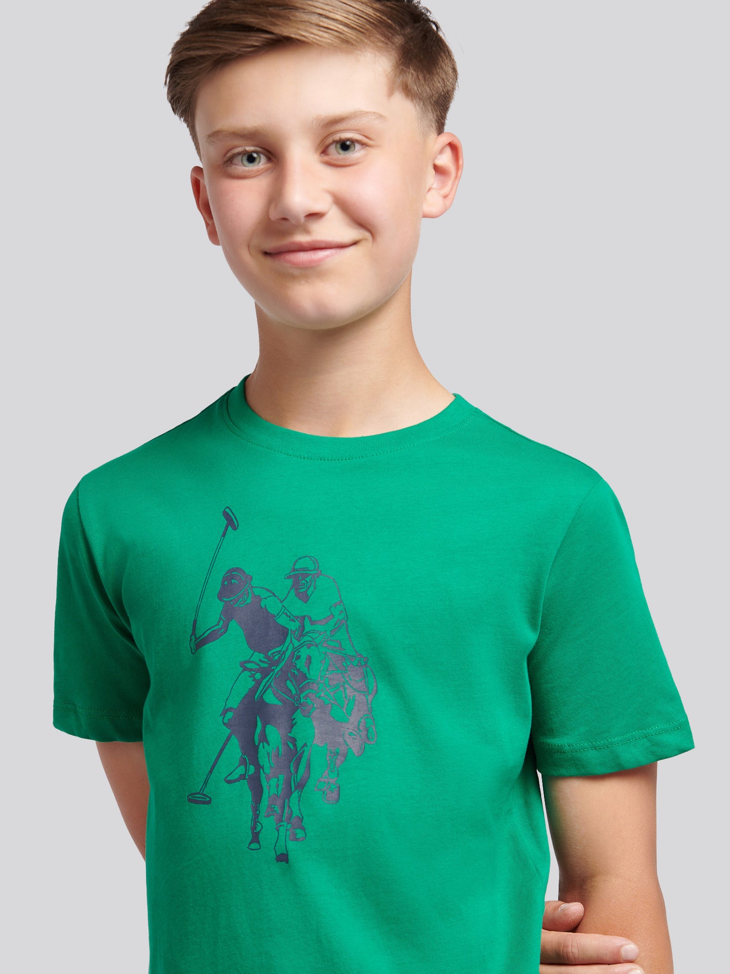 Boys Double Horsemen Graphic T-Shirt in Lush Meadow