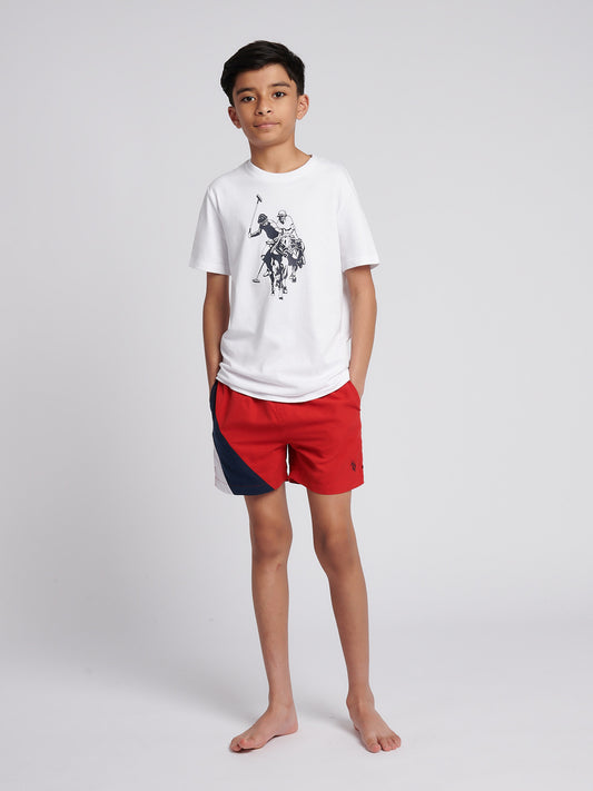 Boys Cut and Sew Swim Short in Navy Blue