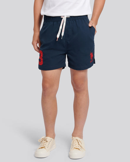 Boys Player 3 Swim Short in Dark Sapphire Navy / Haute Red DHM