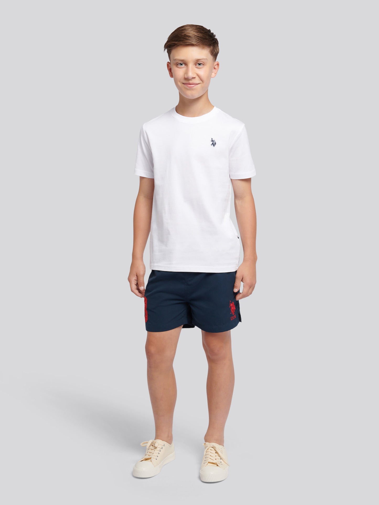 Boys Player 3 Swim Short in Dark Sapphire Navy / Haute Red DHM