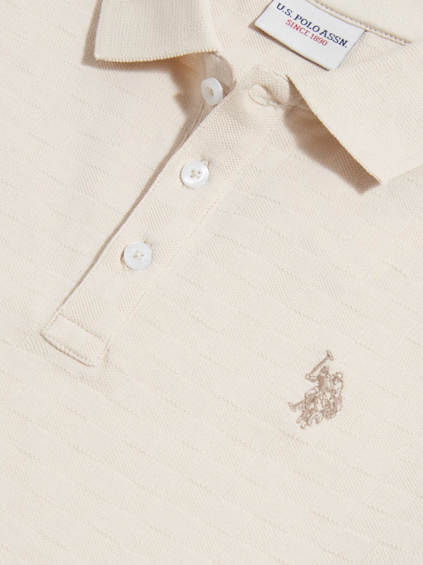 Boys Check Texture Polo Shirt Moonbeam / Navy DHM