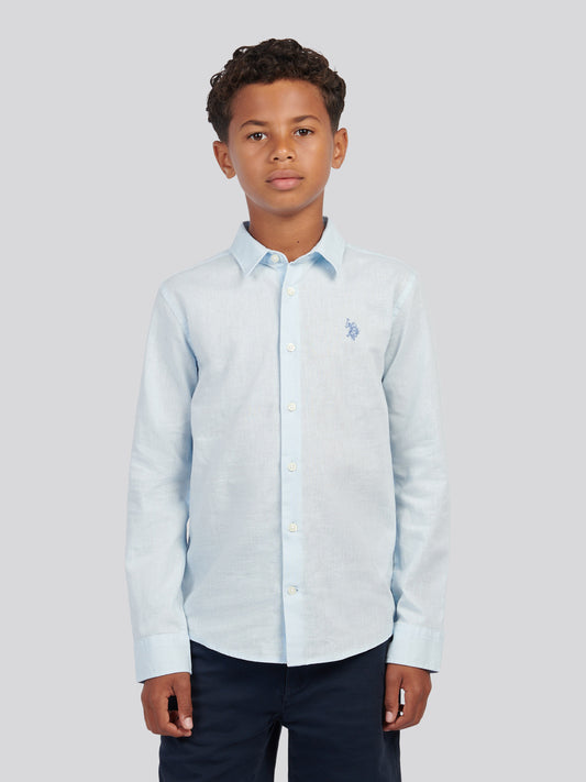 Boys Linen Blend Shirt in Ice Blue
