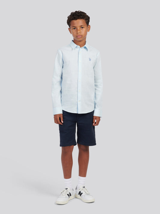 Boys Linen Blend Shirt in Ice Blue