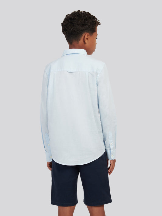 Boys Linen Blend Shirt in Ice Blue