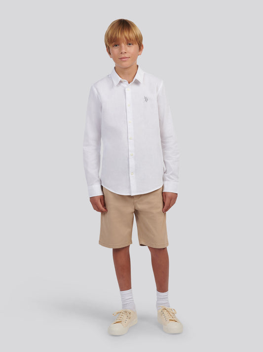 Boys Linen Blend Shirt in Bright White / Harbour Mist