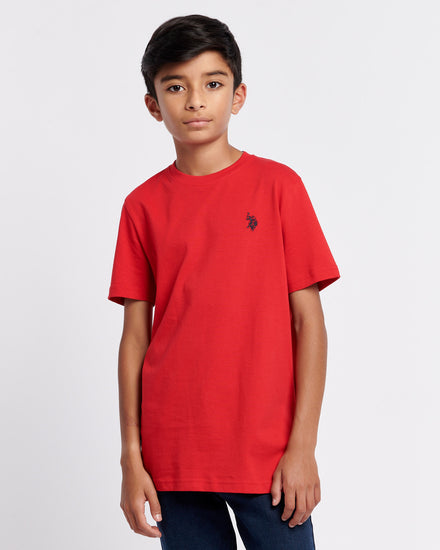 Boys Texture Double Horsemen T-Shirt in Haute Red