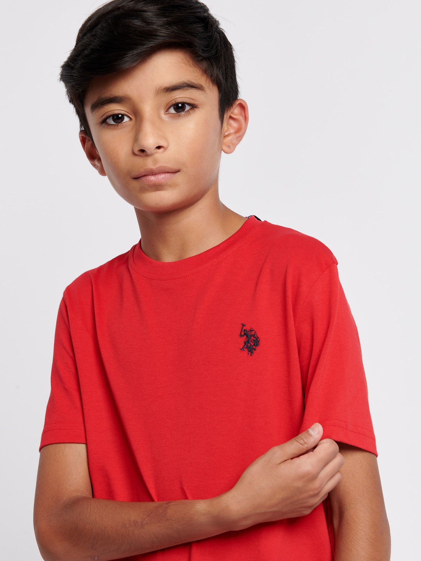 Boys Texture Double Horsemen T-Shirt in Haute Red