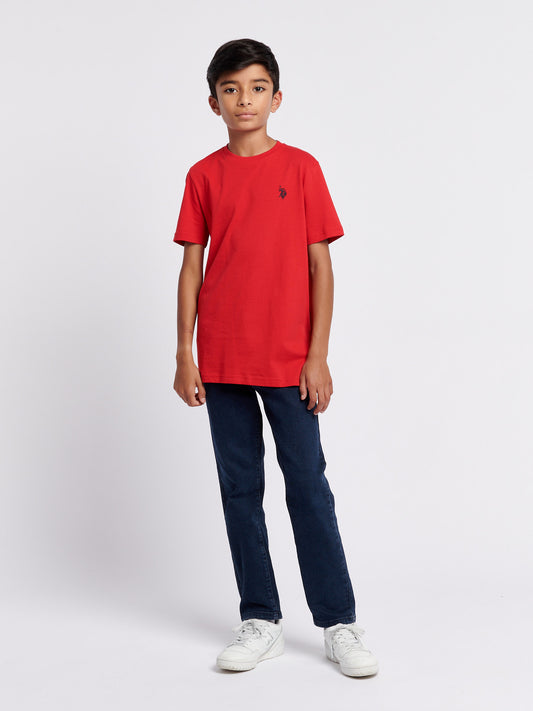 Boys Texture Double Horsemen T-Shirt in Haute Red