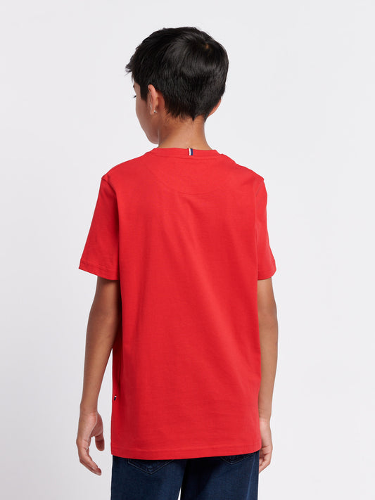 Boys Texture Double Horsemen T-Shirt in Haute Red