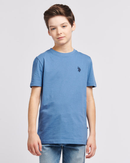 Boys Texture Double Horsemen T-Shirt in Blue Horizon