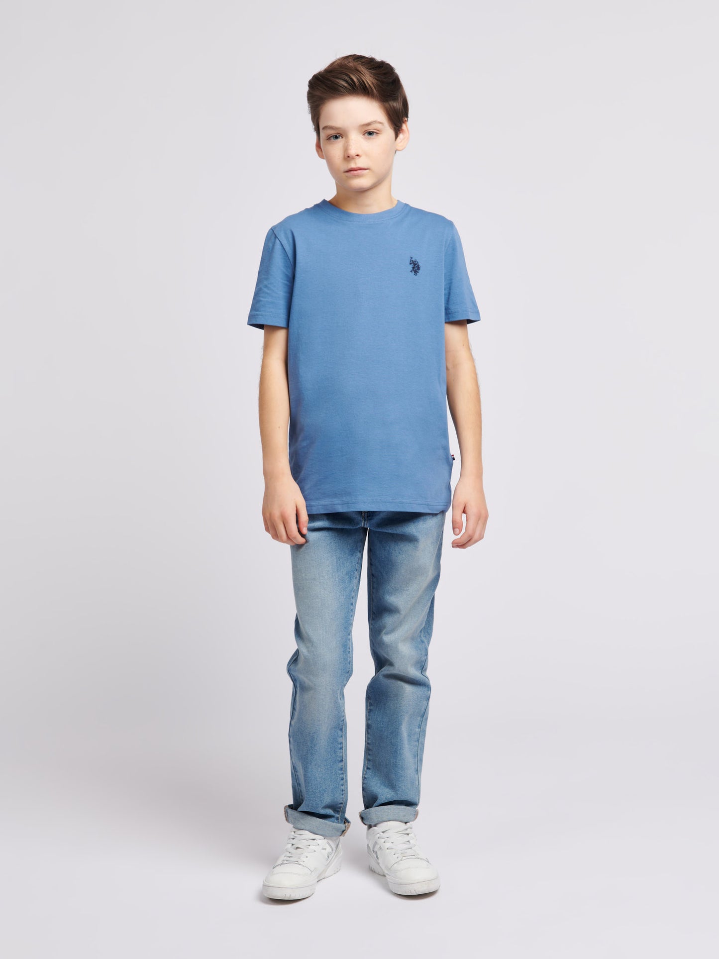 Boys Texture Double Horsemen T-Shirt in Blue Horizon