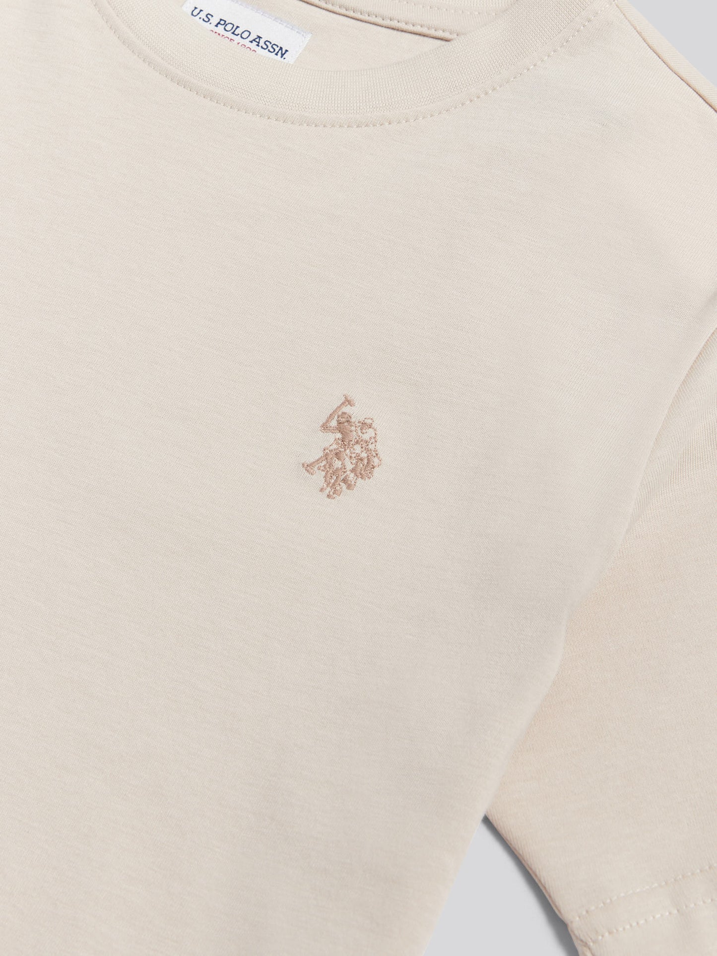 Boys Texture Double Horsemen T-Shirt in Beige